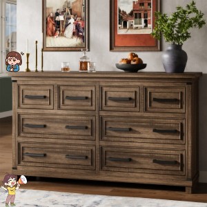 Jojoka 8 Drawer Rustic Dresser for Bedroom, Farmhouse Wooden Chest of Drawers with Handles, Storage Organizer for Living Room - 1 of 4