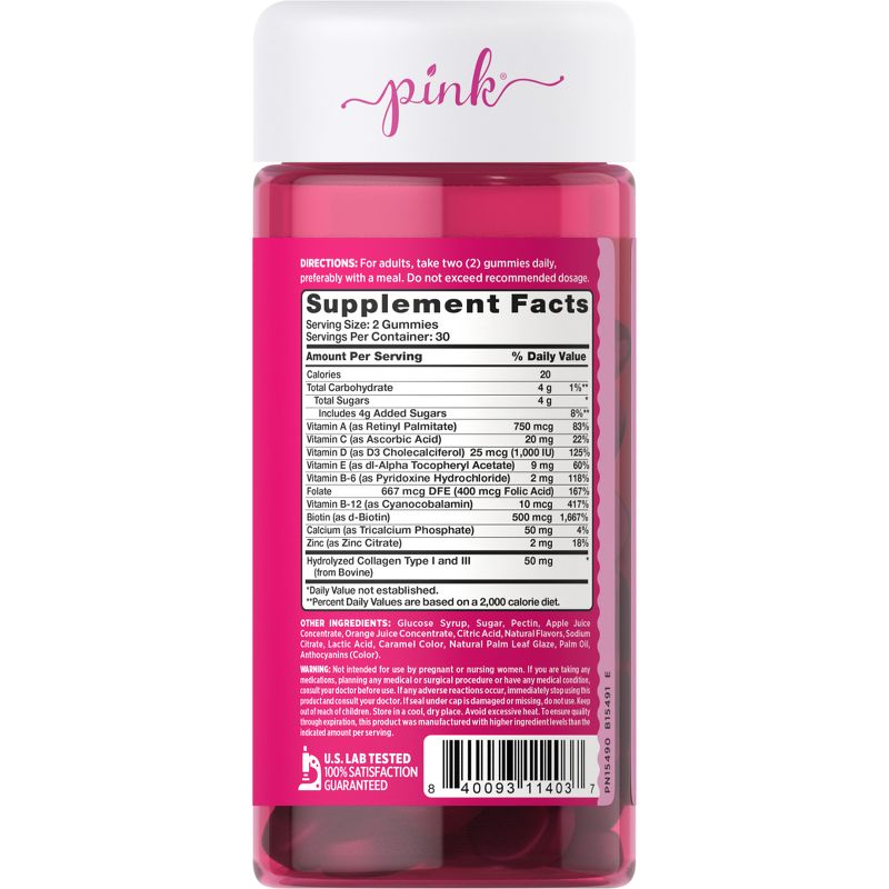 Pink Vitamins Simply Radiant Multi for Her plus Collagen Gummies - Natural Berry - 60ct, 3 of 6