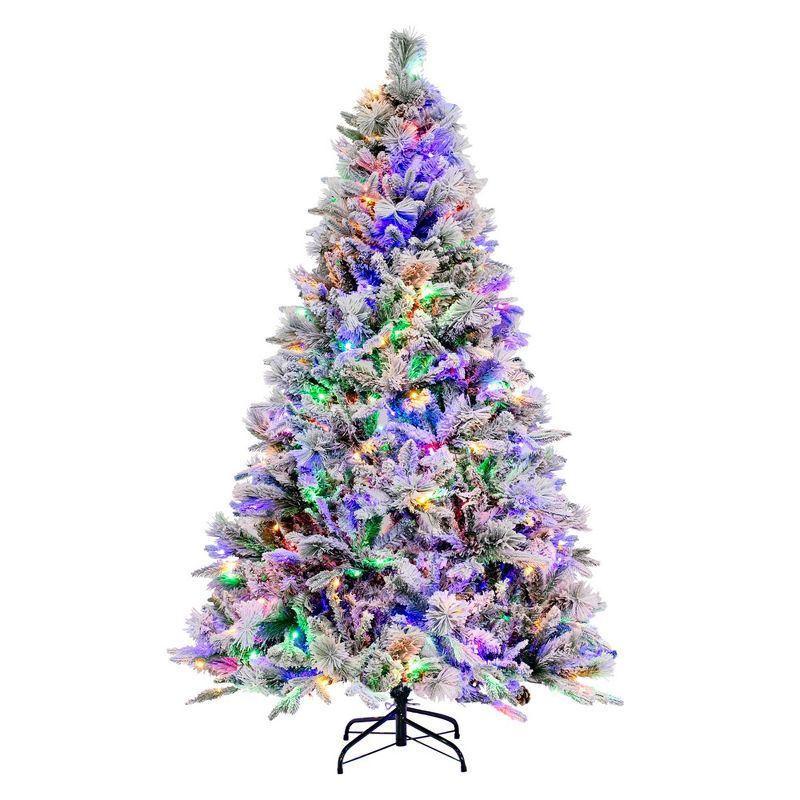 Costway 4.5 FT/6FT/7ft Pre-Lit Snow Flocked Christmas Tree Hinged Xmas Tree with8 Modes 160/240/320 Lights, 1 of 11