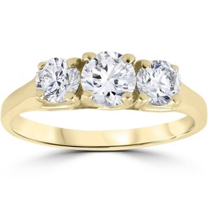 Pompeii3 1 Ct Three Stone Lab Created Diamond Engagement Ring 14k Yellow Gold - 1 of 4