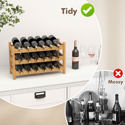 Natural Bamboo 3-Tier 18-Bottle Wine Rack Shelf