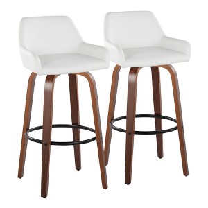Set of 2 30" Fixed-Height Barstools with Wood Legs, Round Metal Footrest, and 360¡ã Swivel for Kitchen - 1 of 4