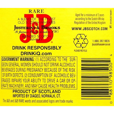 J&B Blended Scotch Whisky - 1.75L Bottle