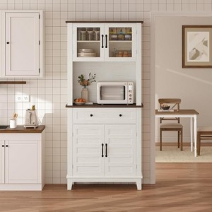 Multi-Functional ¨C Elegant Pantry Coffee Bar Cabinet for Tall Kitchen Storage with Adjustable Shelves, Glass Doors & Drawer ¨C Ideal for Dining Room - 1 of 4
