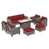 Sonkuki 8 Pieces Patio Sofa with Rectangle Fire Pit Table and Ottomans, Wicker Conversation Couch, Light Gray Cushion - 2 of 4