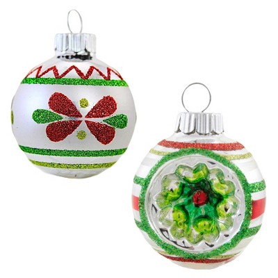 Christopher Radko 2.0 Inch Vintage Reflectors & Rounds Set Stripes Glitter Tree Ornament Sets