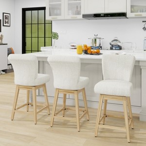 Dyonery Solid Wood Swivel Counter Upholstered Bar Stool 26.8" Height Set of 2 Barstools with Back & Arms for Kitchen Island,Home Bar - 1 of 4