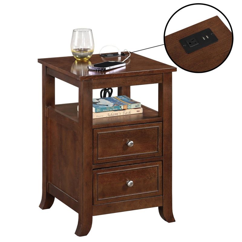Breighton Home Melbourne 2 Drawer End Table with Charging Station and Shelf Espresso, 3 of 8