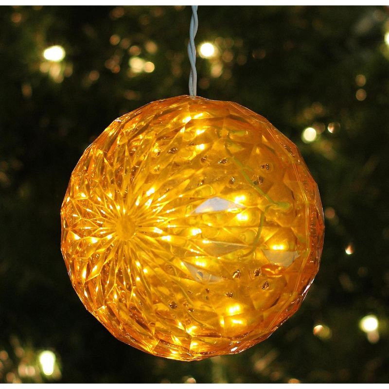 Northlight 6" Prelit LED Crystal Sphere Ball Outdoor Orb Decoration - Yellow Lights, 3 of 5