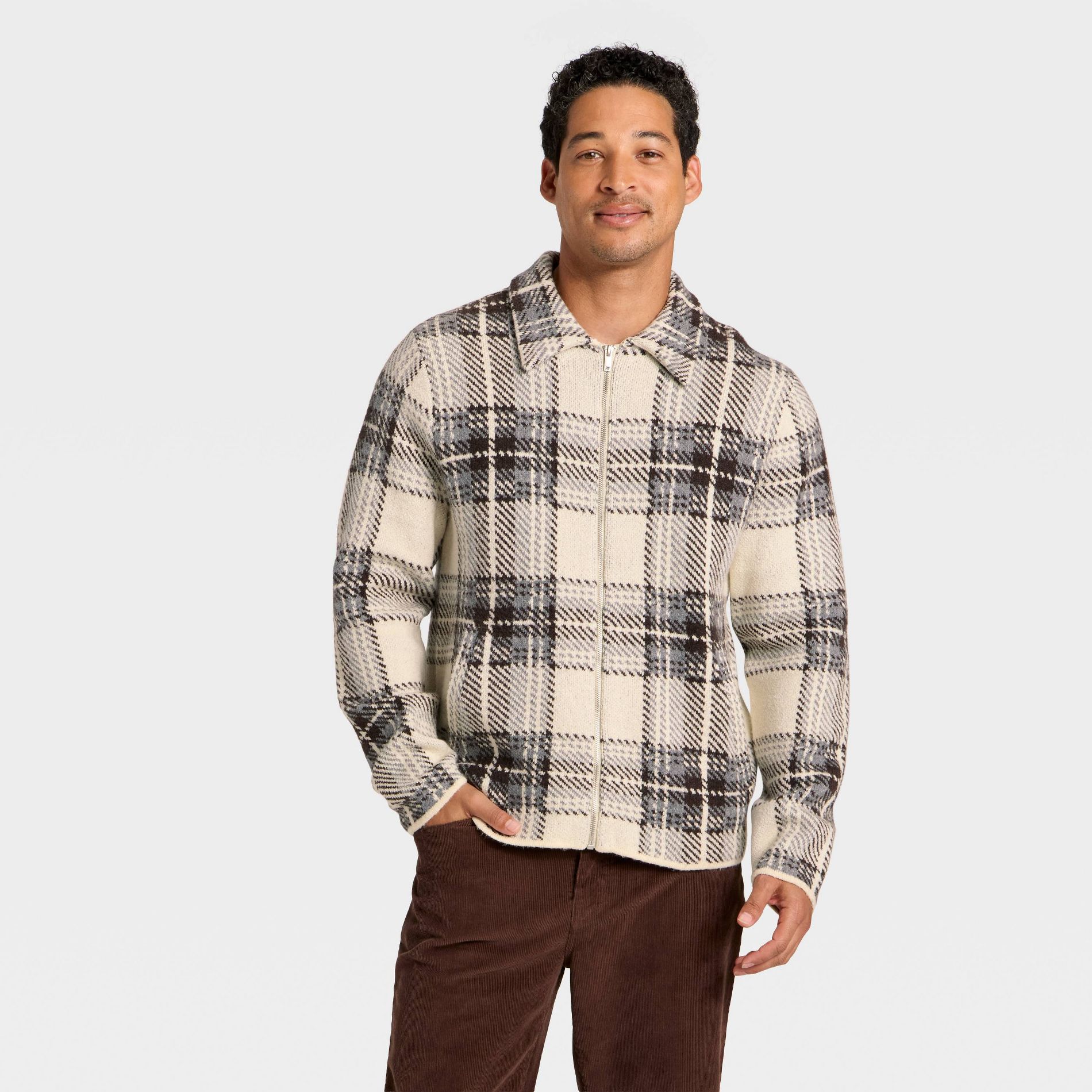 Men's Plaid Sweater Jacket - Goodfellow & Co™ White