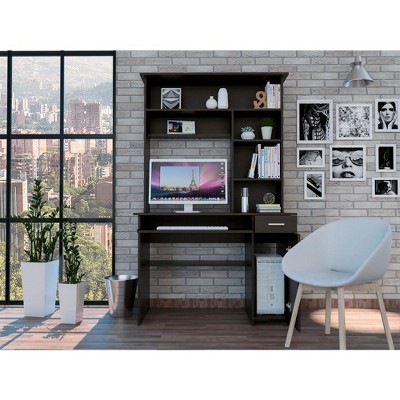 Vynxaria Black Wengue 2-Drawer 7-Shelf Computer Desk with Hutch
