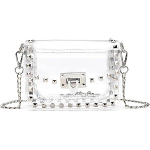 Clear Crossbody Purse Bag for Women Stadium Approved with Gold Studded Rivet, Clear PVC Handbag - 1 of 4