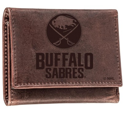 Evergreen NHL Buffalo Sabres Brown Leather Trifold Wallet Officially Licensed with Gift Box