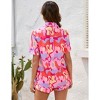 Womens Summer Pajama Sets Front Button Down Short Sleeve Shirts with Shorts Floral Summer Resorts Outfits Casual Co-ord Sets,Rose - 2XL - 3 of 4