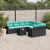 vidaXL 9 Piece Patio Sofa Set with Cushions Black Poly Rattan - Black and Blue - 2 of 4