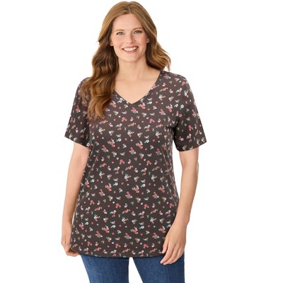 Woman Within Perfect Printed Short-Sleeve V-Neck Tee