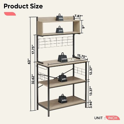 Light Oak Adjustable 5-Tier Kitchen Rack with Hooks