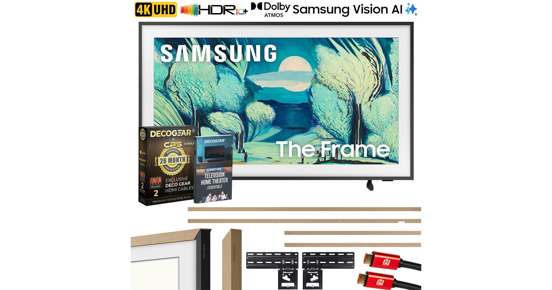 Samsung 43" The Frame QLED 4K AI Smart TV (2025) w/ Teak Bezel + Protection Bundle