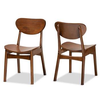 2pc Katya Wood Dining Chair Set Brown - Baxton Studio: Walnut Finish, Curved Backrest, Upholstered Seat