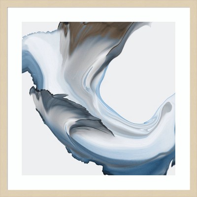 Liquid Blue Motion II Abstract Giclee Print with Natural Wood Frame
