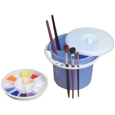 Jack Richeson 5-Piece Heavy Duty Plastic Brush Basin and Palette with Lid, 6 X 6 in