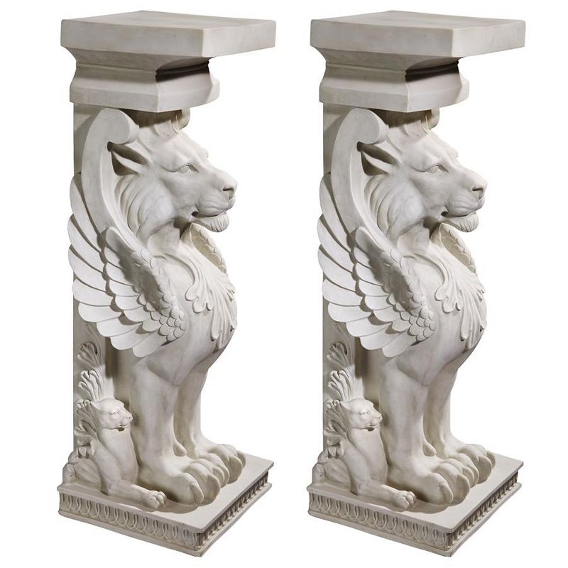 Design Toscano Trapezophoron Sculptural Winged Lion Pedestal: Set of Two, 1 of 7