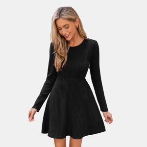 Women's Ribbed Knit Long Sleeve Skater Dress - Cupshe - 1 of 4