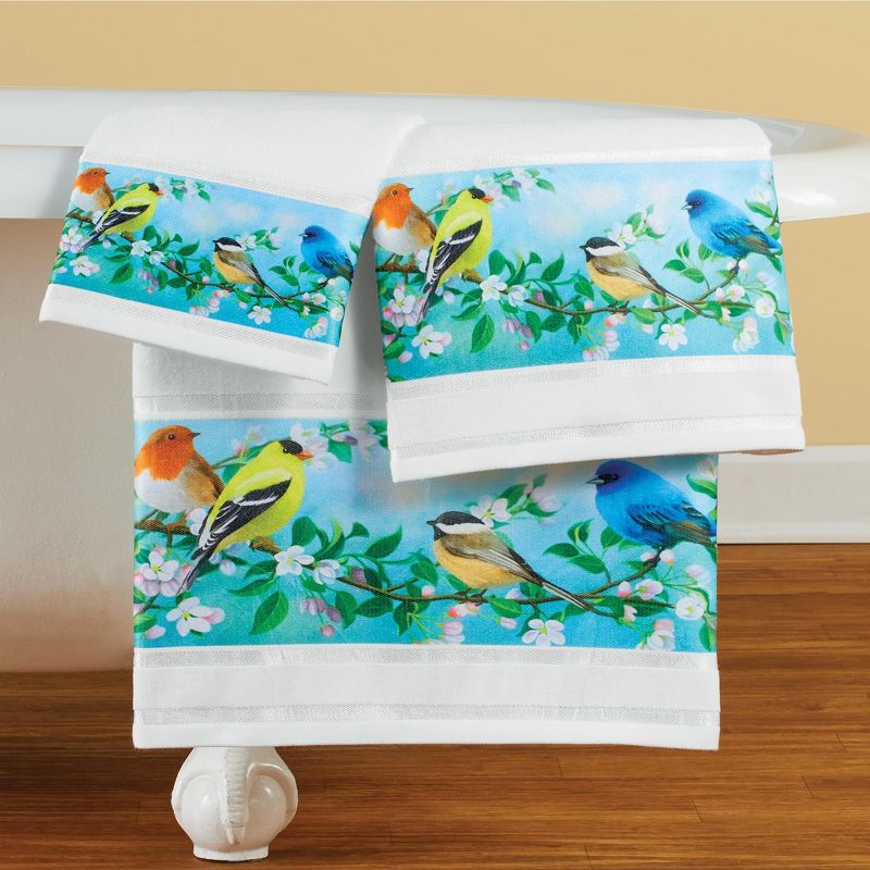 Collections Etc Sky Blue Birds on Branch 3-Piece Bathroom Towel Set, 2 of 4