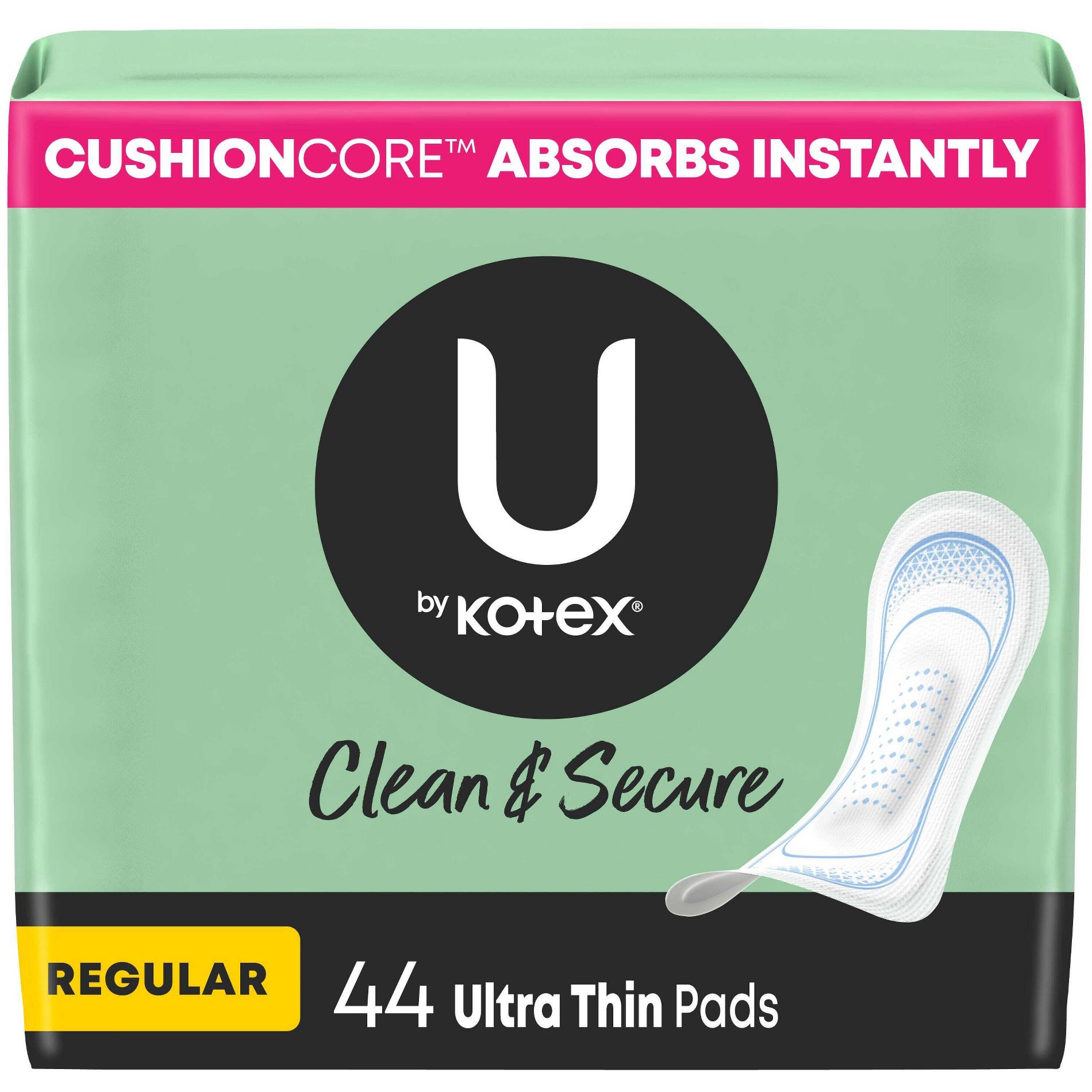 U by Kotex Clean & Secure Regular Ultra-Thin Maxi Pads - Unscented  -  44ct