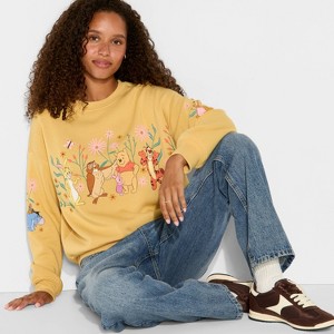 Women's Winnie Fleece Graphic Pullover Sweatshirt - Mustard Yellow - 1 of 3
