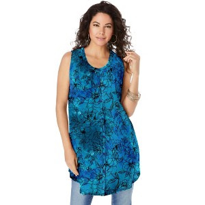 Roaman's Women's Plus Size Sleeveless Angelina Tunic - 1 of 4