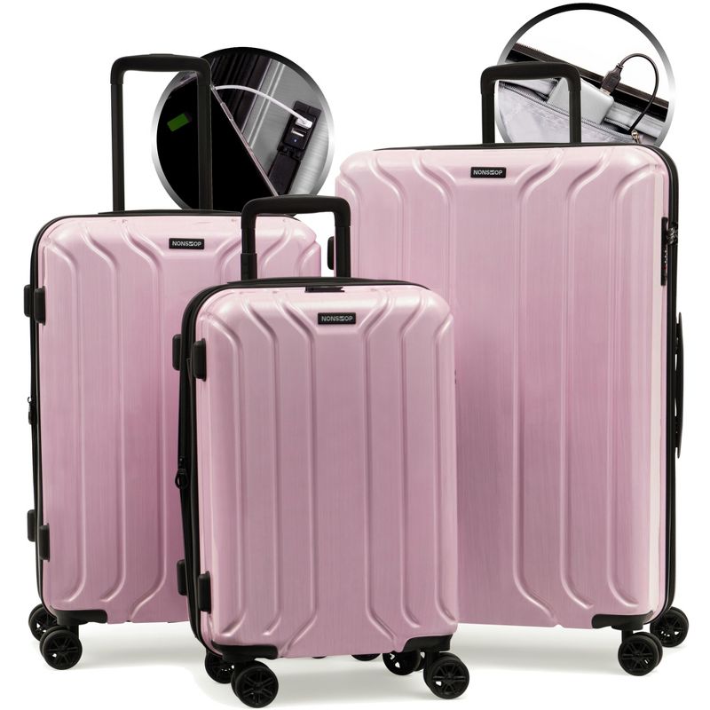Nonstop New York Elite Lightweight Expandable 3 Piece spinner Luggage Set+ 3 packing cubes, 2 of 9