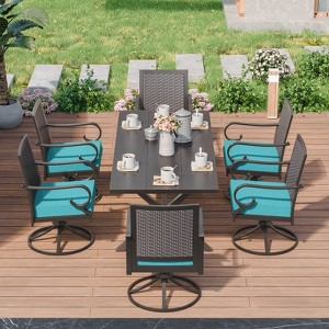 ALAULM outdoor balcony dining set, rattan rocking chairs and large table with umbrella hole - 1 of 4