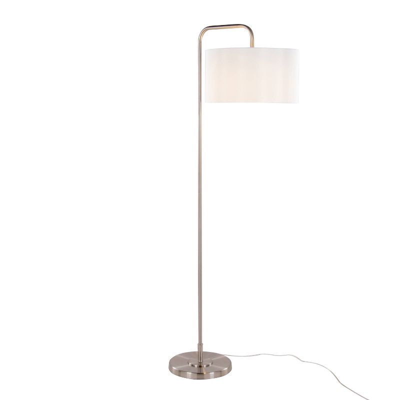 LumiSource Puck 63&#34; Contemporary Metal Floor Lamp in Brushed Nickel with White Linen Shade from Grandview Gallery, 2 of 11