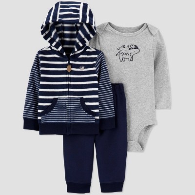 Baby Boys' Rhino Striped Top & Bottom Set - Just One You® made by carter's Gray/Navy Newborn