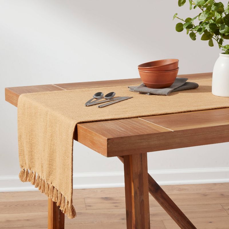 90&#34; x 20&#34; Cotton Textured Table Runner Gold - Threshold&#8482;, 3 of 5