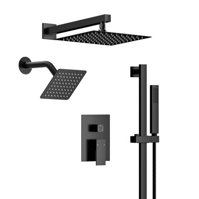 YAWWALK 3-Spray 10 and 6 in. Wall Mount Dual Square Shower Head and Ajustable Handheld Shower Head