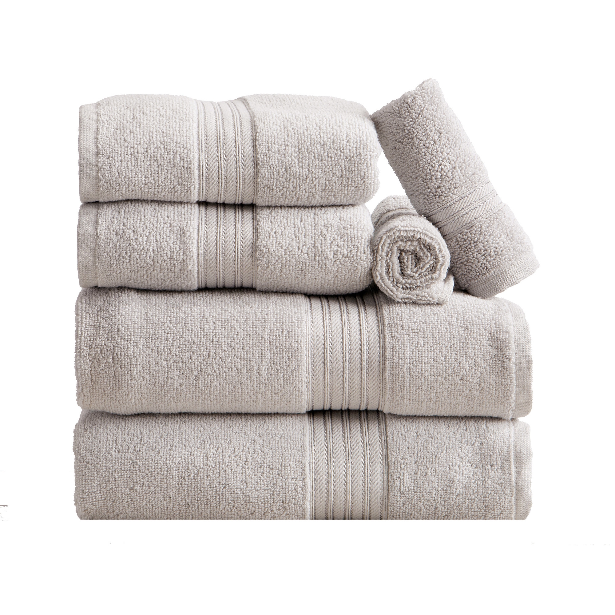 100% Cotton Quick-Dry Everday Towel Set - Great Bay Home (6 Piece Set, Light Grey)