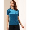 INSPIRE CHIC Women's Velvet Crew Neck Short Sleeve Casual Blouse - 3 of 4