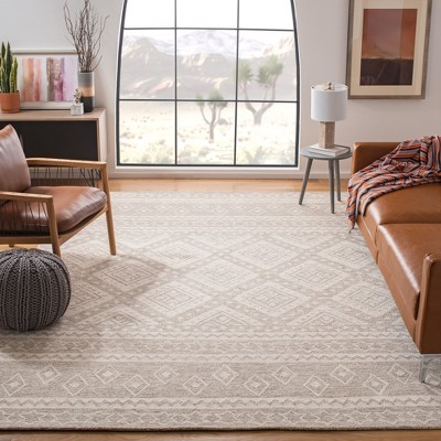 Beige and Ivory Tufted Wool Area Rug, 6x9 Feet