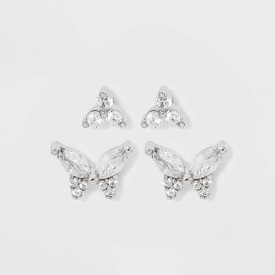 Sterling Silver Cubic Zirconia Butterfly Stud Earrings - A New Day™