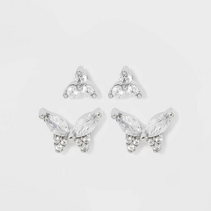 Sterling Silver Cubic Zirconia Butterfly Stud Earring Set 2pc - A New Day™: Polished Nickel-Free, Simulated Stones - 1 of 2