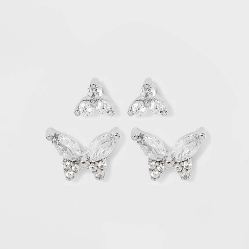 Women's Sterling Silver Cubic Zirconia Stud Earrings - A New Day™ Silver/clear  : Target