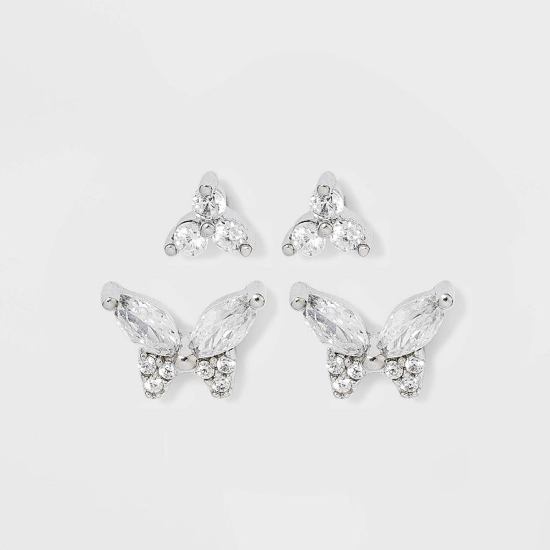 Sterling Silver Cubic Zirconia Butterfly Stud Earring Set 2pc - A New Day&#8482;, 1 of 3
