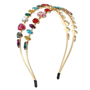 Unique Bargains Women's Double Layer Metal Colorful Rhinestone Faux Crystal headband 5.63"x1.77" 1 Pc - 1 of 4