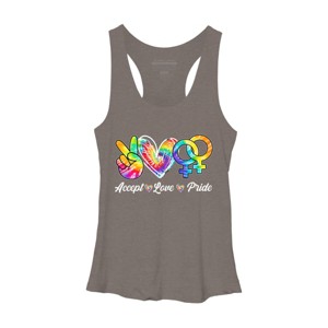 Adult Design By Humans Accept Love LGBTQIA+ Pride Tie Dye Rainbow By HARGOORacerback Tank Top - 1 of 2