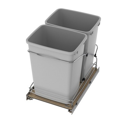 Gray Double 35 Quart Pull-Out Plastic Waste Bin