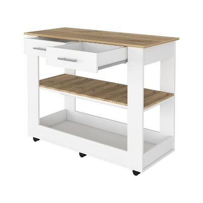 NicBex 2 Drawer Rolling Kitchen Island Cart with 2 Open Shelves and 6 Wheels,Kitchen Island on Wheels with Storage,Island Table for Kitchen