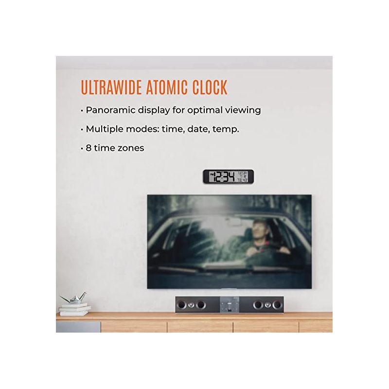 Marathon UltraWide Atomic 14-Inch Panoramic Display Wall Clock With Indoor Temperature & Humidity, 2 of 7