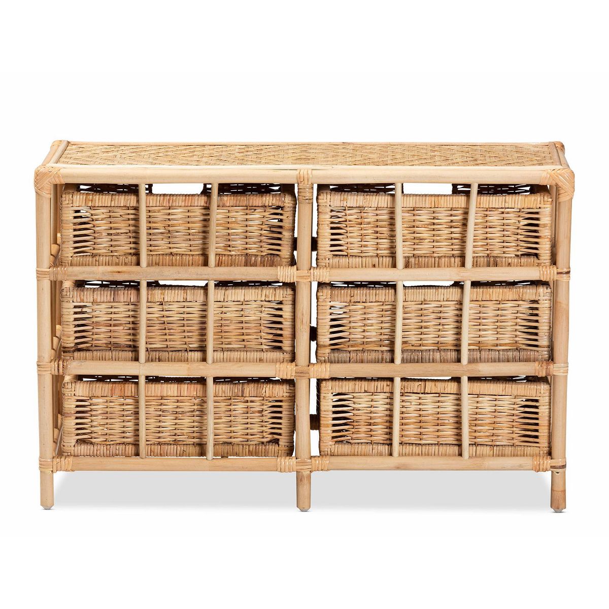 bali & pari Dariana Rattan 6 Drawer Storage Cabinet Natural/Brown: Bohemian Style, Plywood Frame, No Assembly Required - thumbnail 6